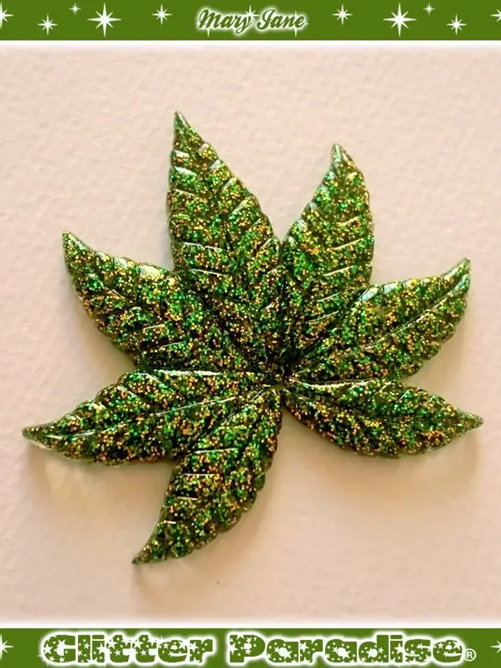 Mary Jane -Brooch - Weed Brooch - Cannabis Brooch - Sativa - Ganja - Marijuana Brooch - Hemp - Stoner Jewelry - Pot Head - Glitter Paradise®