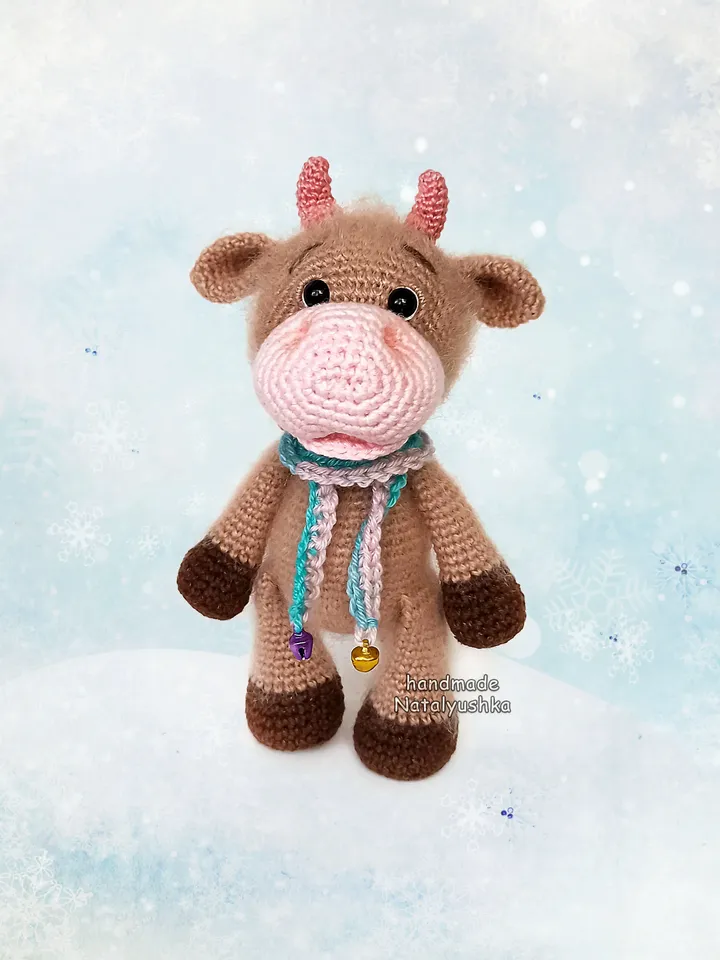 Soft toy Young Bull, Crochet Wool Bull, Buffalo toy, Baby gift Farm animal, Fluffy bull, Souvenir Bull toy
