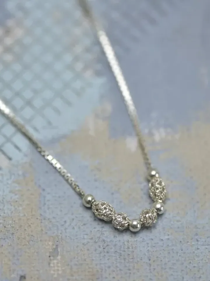 Sterling Silver Necklace with Filigree Beads