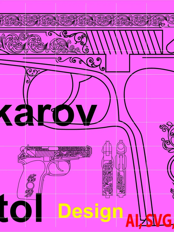 Makarov P M Pistol design Custom, Ai, Vector, SVG, DXF, PNG, Digital