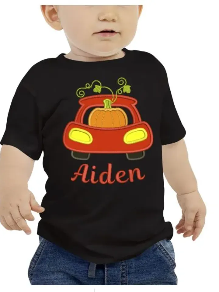 Halloween Red Truck with Pumpkin Machine embroidery applique design