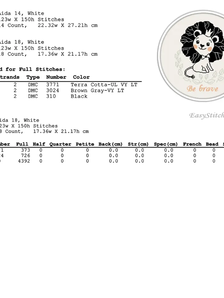 Be brave Cross Stitch Pattern. Nursery Cross Stitch. Animal Cross Stitch.