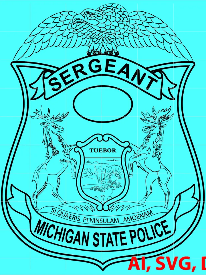 Michigan State Police Sergeant Badge Custom, Ai, Vector, SVG, DXF, PNG, Digital