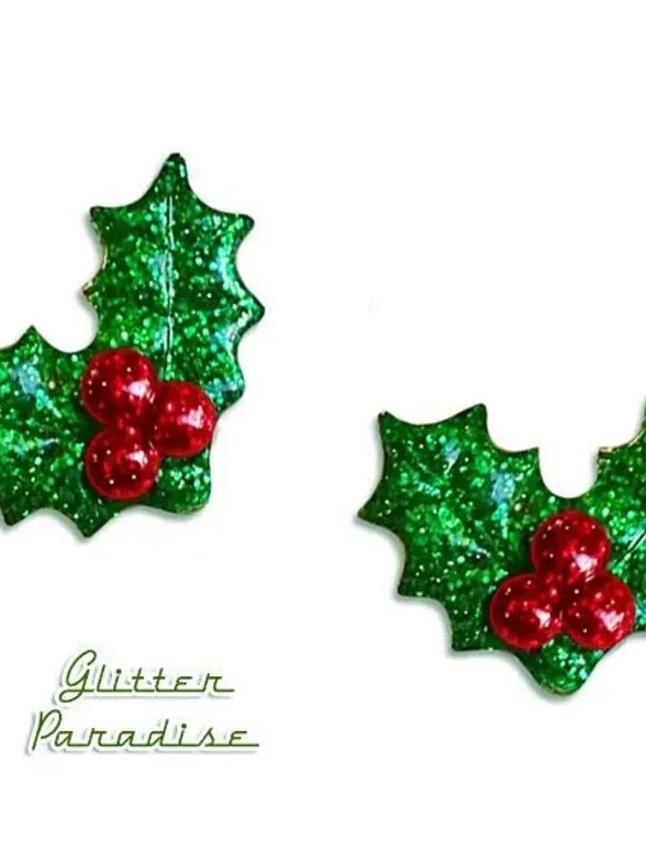 Christmas Holly Lucite - Earrings - Retro Christmas Holy - Merry Christmas - Holly Berries - Christmas Holly Jewelries - Glitter Paradise®
