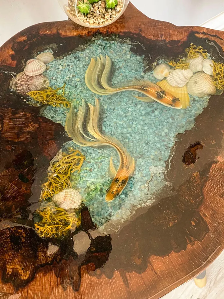 Custom Made & Koi Fish Resin Coffee Table, Unique Coffee Table, Modern Coffee Table