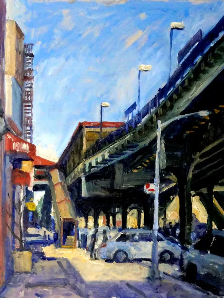 Original New York Oil Painting -NYC Geometry/215th St Station- 11x14 Oil on Panel, Urban Impressionist Cityscape, Fine Art