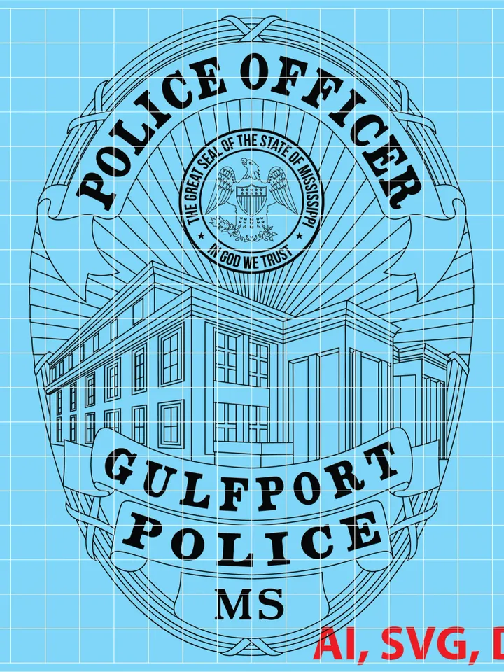 State of Mississippi Gulfport Police Officer Logo, Seal, Badge, Custom, Ai, Vector, SVG, DXF, PNG,