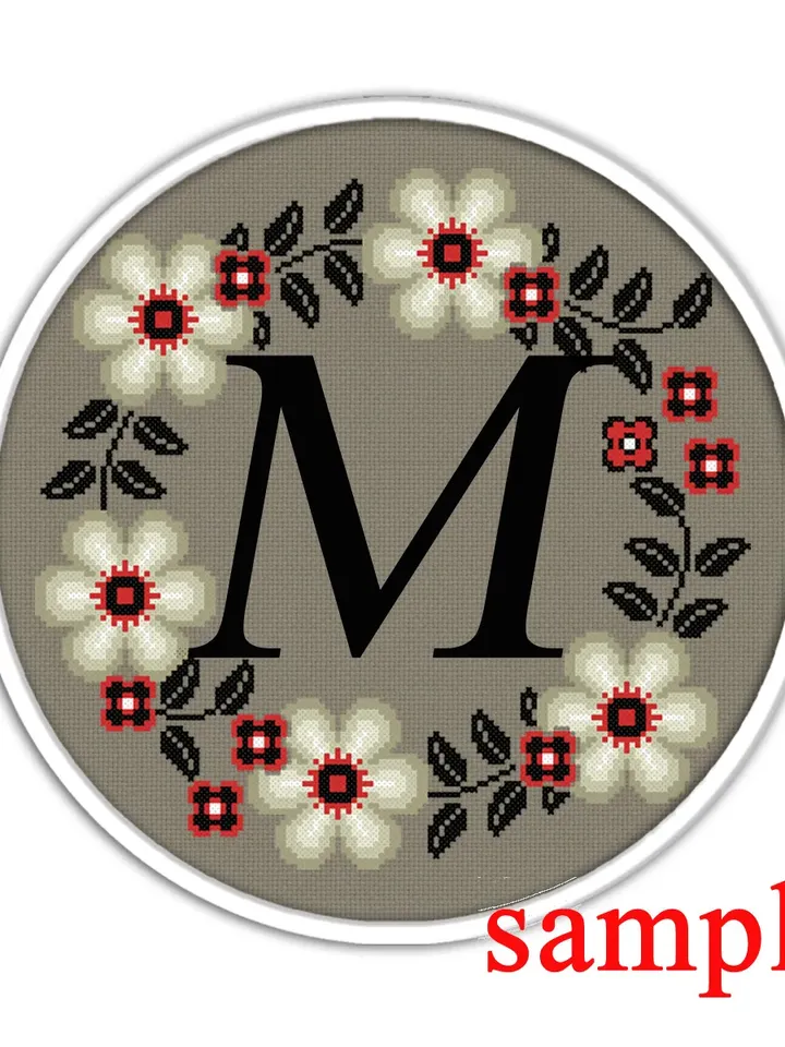 Gothic cross stitch pattern. Floral Wreath cross stitch. Flower frame Cross Stitch.
