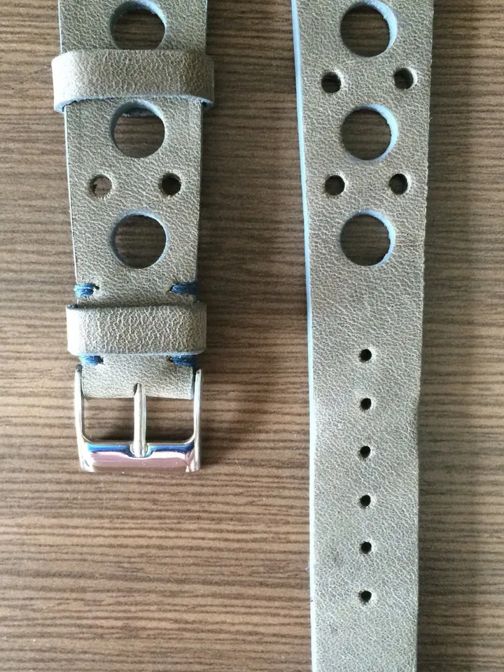 Light Grey Genuine Leather Watch Straps in Rally Racing Style, leather watch band 20mm lug, Birthday or Anniversary gift idea for Boyfriend