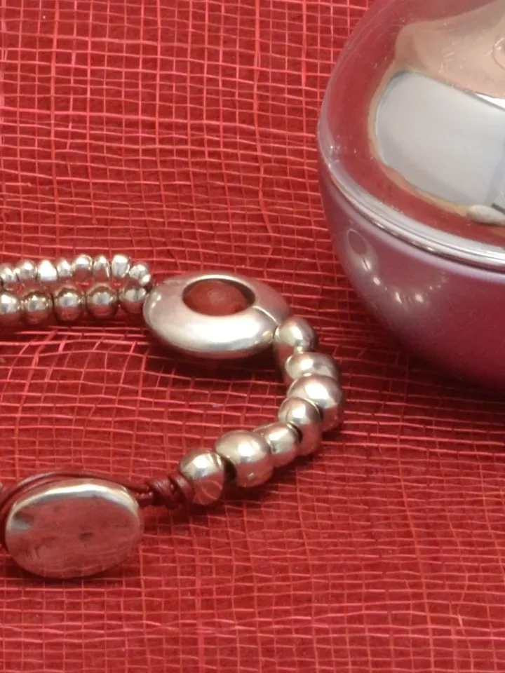 Antique Silver Double Strand Bracelet Uno de 50 Style, African Recycled Sea Glass Beads, Wraparound Beaded Bracelet for Women, Gifts for Her