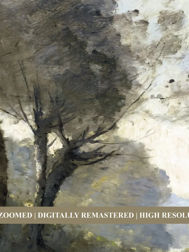Muted Green Landscape Vintage Art Print, Riverside Antique Painting, Printable Decor, Downloadable | 383