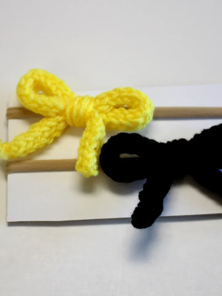 Black and Yellow Tied Yarn Bows on Nylon Headband Set of 2, Baby Shower Gifts Ideas, New Baby Head Wrap, Hair Ties for Little Girl, One Size