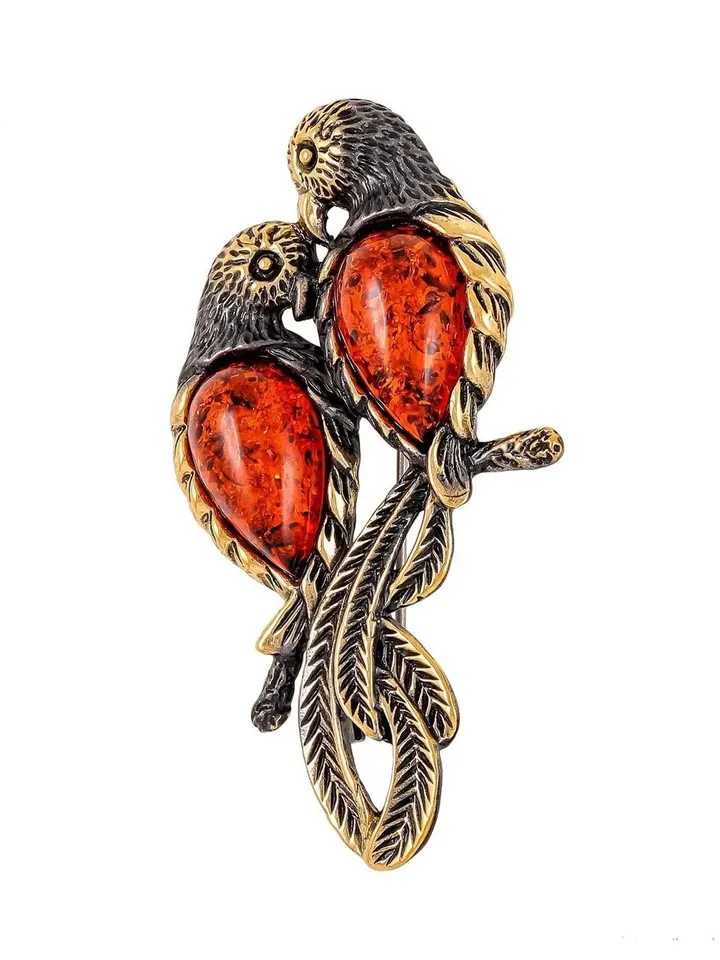 Red Parrot Birds Brooch Amber Brooch Nature Jewelry Mother's Day Gift Women Christmas Gift Kids costume brooh gold brass