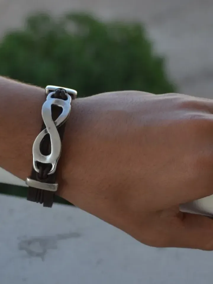 Leather Infinity Bracelet Men - Leather Bracelet Homme - Anniversary Gift for Him - Infinite Symbol Bracelet - Unisex Valentines Gifts