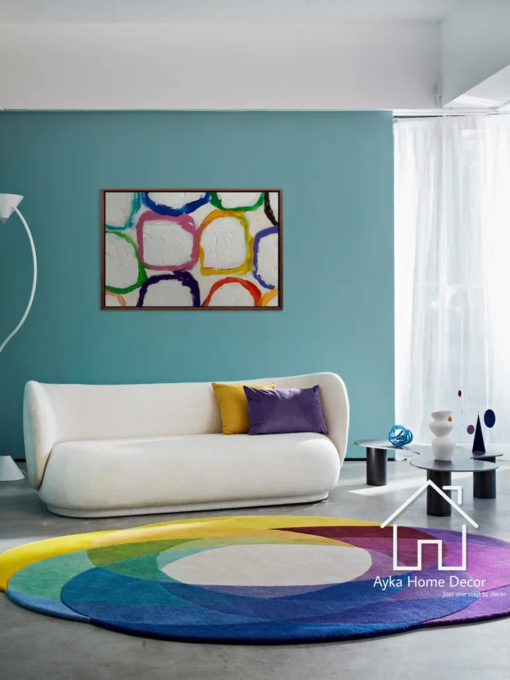 Multi Ribo Round Shape Colourful rug Handmade Area Rug Hand Tuft Rugs Modern Rugs for Living Room Rugs Bedroom rug Designer Area Rug