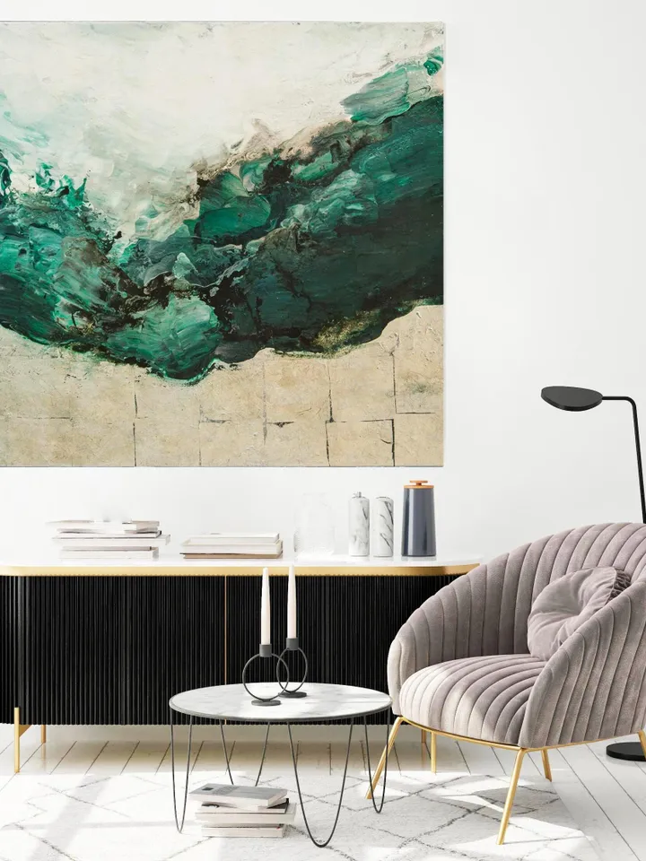 Dark Green Wall Art, Abstract Painting on canvas, Large Abstract Wall Art, Emerald Abstract Art Canvas for Living Room Decor