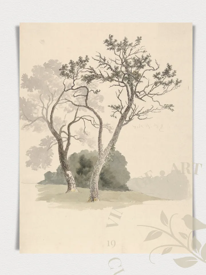 Tree Landscape Watercolor Painting, Vintage Wall Art Muted Tones Nature Landscape, Rustic Wall Decor PRINTABLE Digital Downloadable | #09