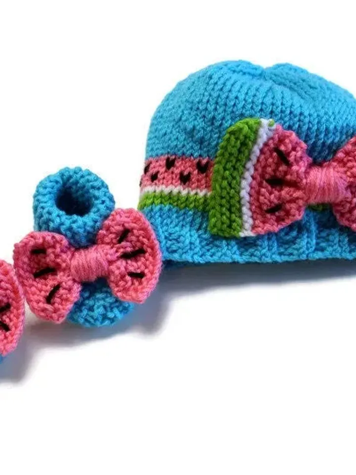 Watermelon Hat and Booties for Babies, Fruit Socks, Expectant Parent Baby Shower Gift Idea, New Baby Crib Hat and Shoes, Watermelon Slices