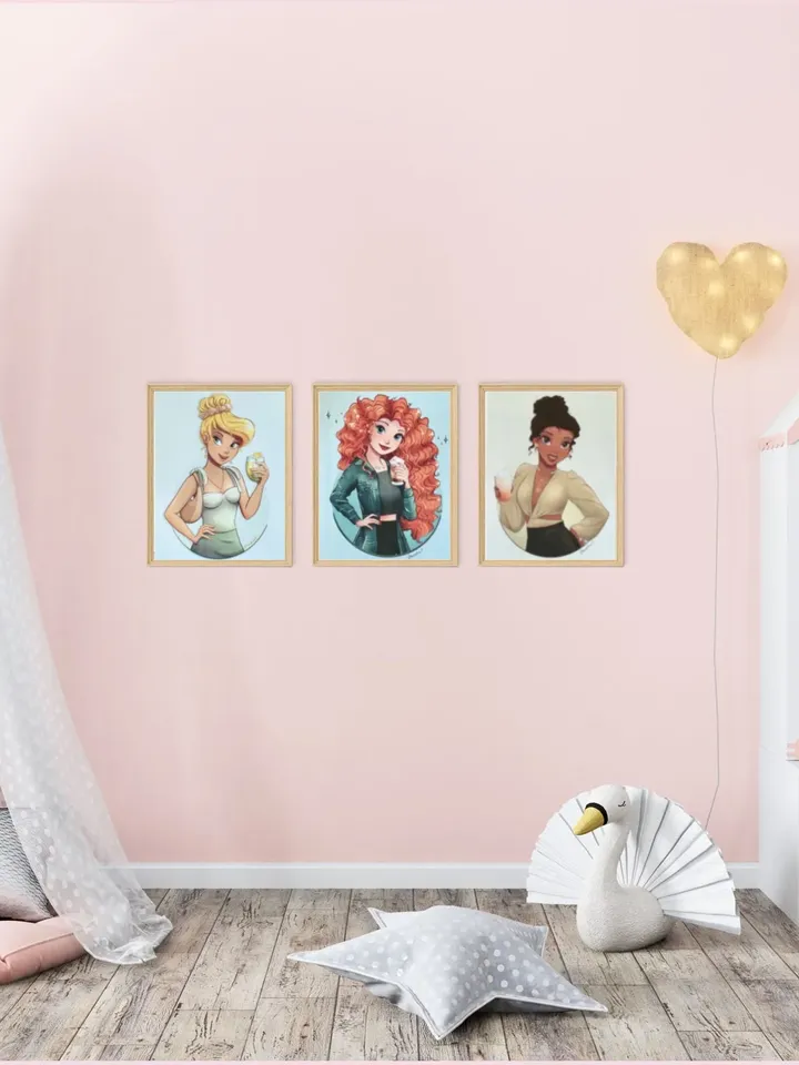 3 Bundle - 5x7” inch Modern Princess Matte Art Print | Disney Wall Art | Home Decor Print | Family Home Print | Small Gift | Disney Gift