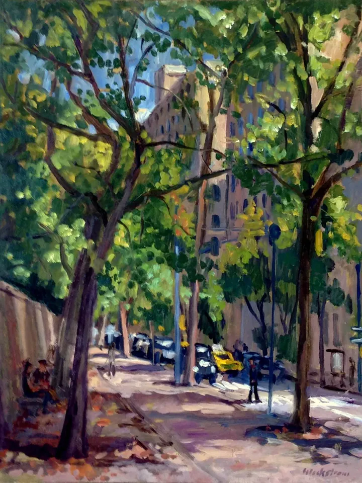 Large Original New York Cityscape Painting - Along Central Park/Fifth Avenue/NYC - 16x20 Oil on Panel, Plein Air Impressionist Landscape