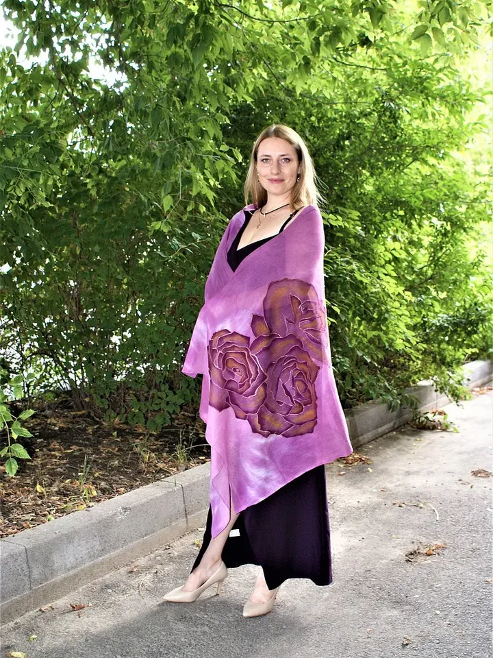 Pure cotton scarf for ladies Long purple floral scarf Cotton shawls and wraps