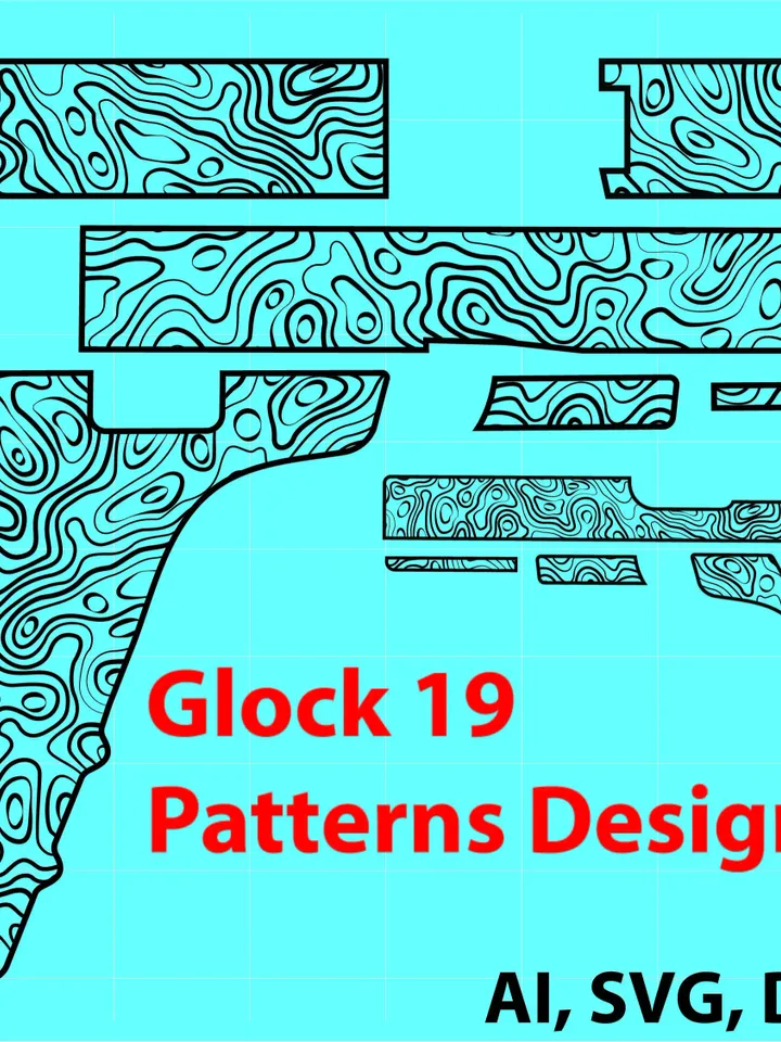 Glock 19 Hand Gun patterns design custom, Ai, Vector, SVG, DXF, PNG, Digital