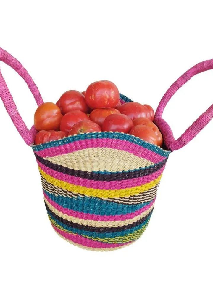 African Bolga Woven Market Basket, Fruit Gathering Basket, Harvest Basket
