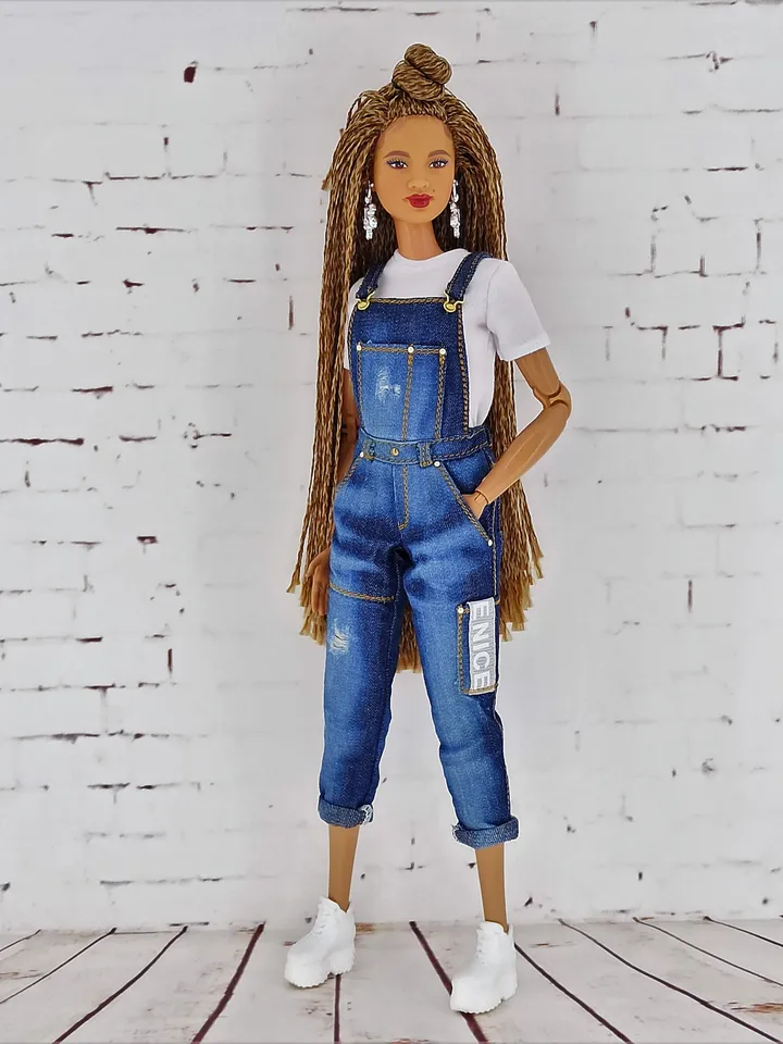 Dark Blue Denim Overalls for Barbie Doll and other dolls of a similar format (Fashion Royalty, Poppy Parker and others)