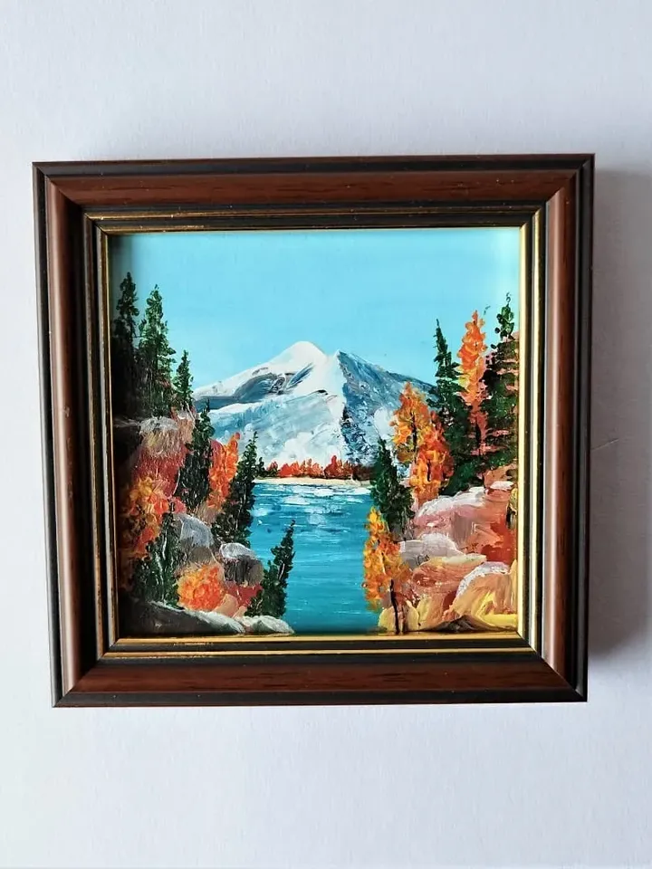 Fall mountain landscape painting small wall decor framed art