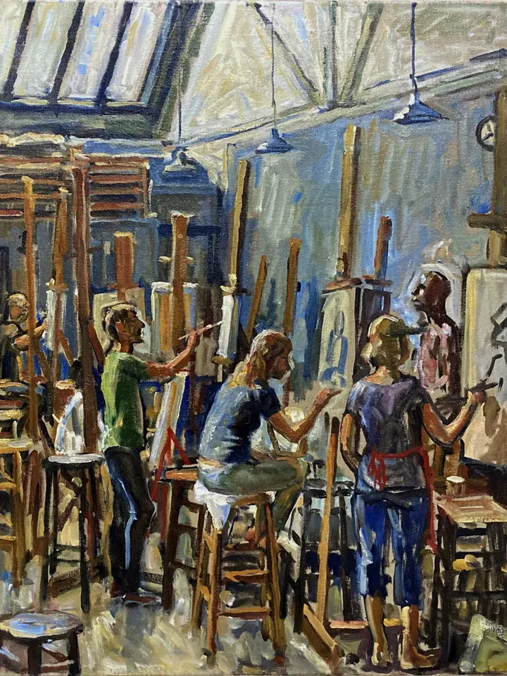 Large Original Studio Interior Painting - Morning Light/Art Students League New York - 22x28 Oil on Linen, Signed American Realist Fine Art