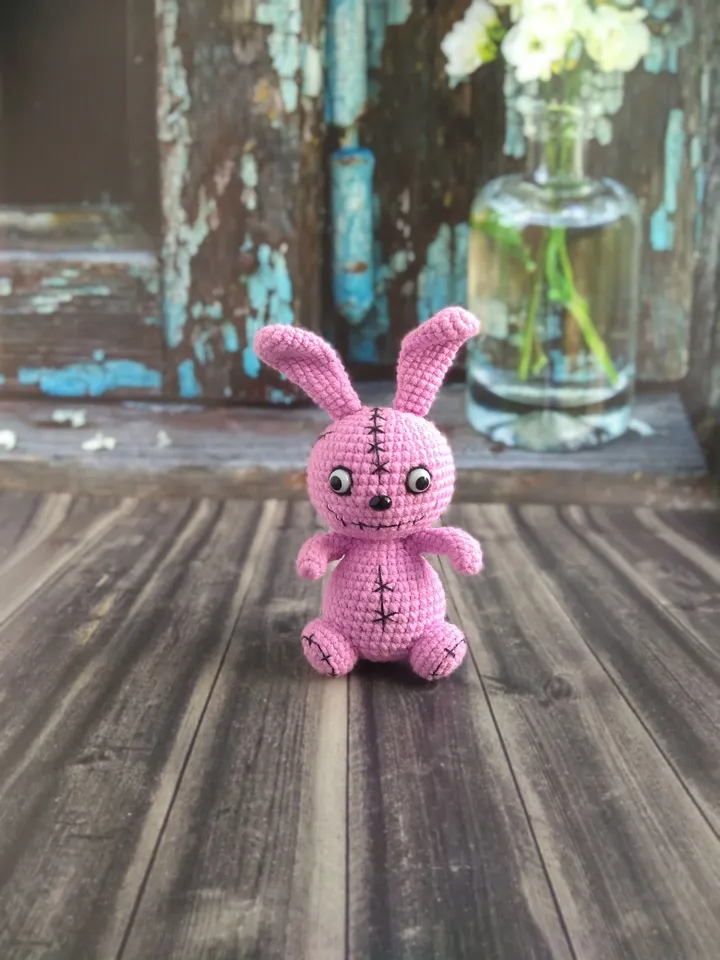 Miniature bunny Rabbit stuffed animal Spooky bunny Pastel goth decor Scary art doll Horror stuffed animal Doll handmade