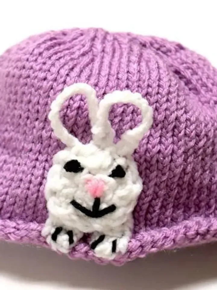 Knitted Hat with Bunny Rabbit Face, Animal Photo Shoot, Farm Animals Themed Party, Newborn Photo Prop, Gender Reveal, Toddler and Child Size