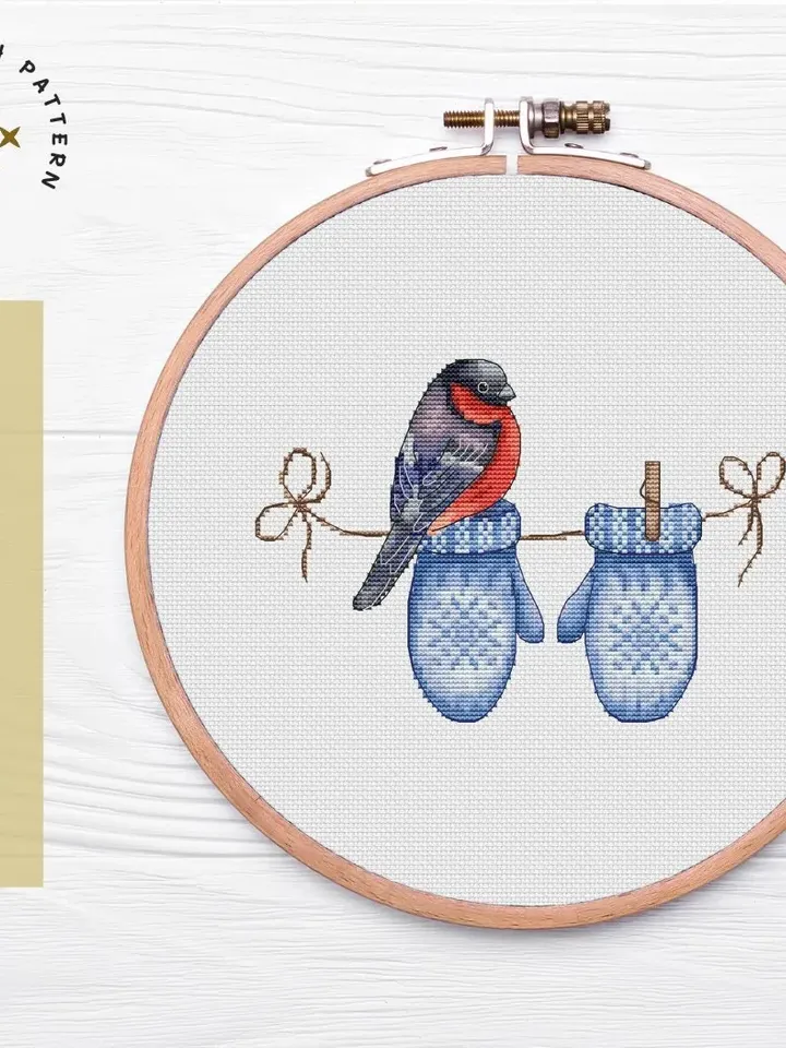 Bullfinch Winter Nature Cross Stitch Pattern, Bird Embroidery, Digital Christmas Cross Stitch Chart, PDF Cross Stitch Pattern