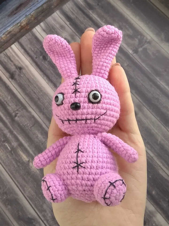 Miniature bunny Rabbit stuffed animal Spooky bunny Pastel goth decor Scary art doll Horror stuffed animal Doll handmade