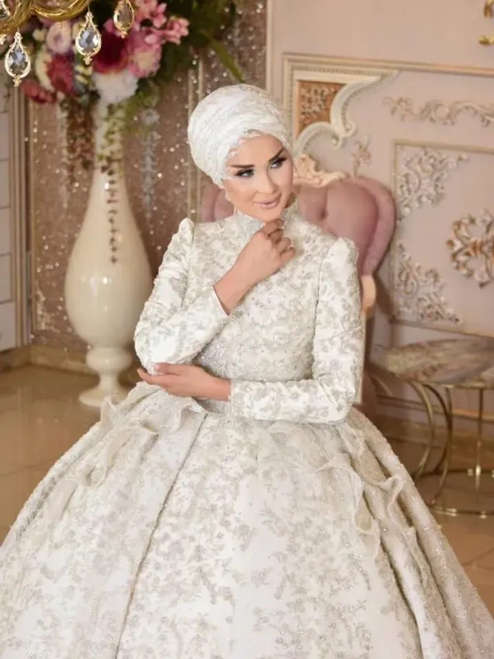 Anka White Peplum Embroidered Princess Wedding Gown, Bridal, Muslim Wedding, Hijab Wedding, White Wedding Dress, Islamic Wedding