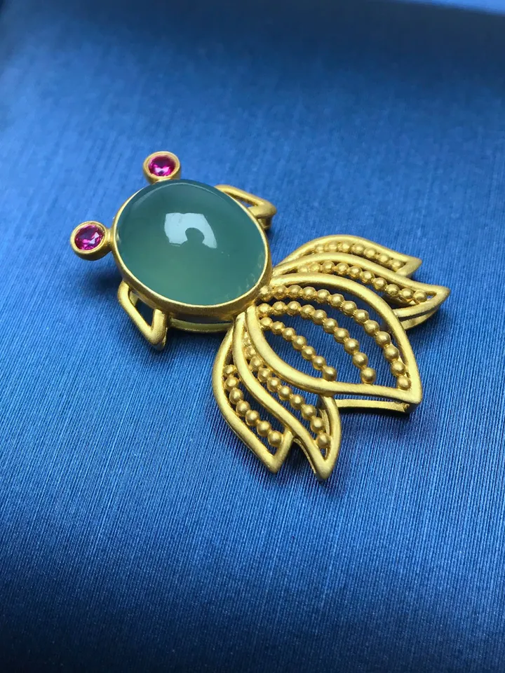 Jade Fish Pendant in 14K Yellow Gold, Lovely Jade Pendant, Special Gift for Her