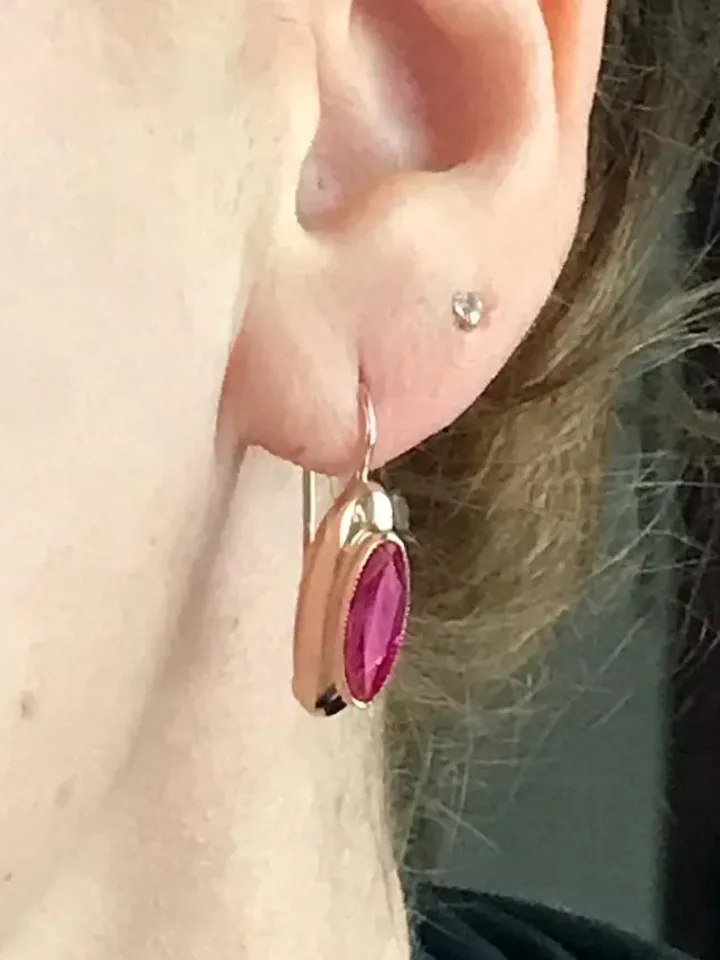 Graceful 14K Earrings Red Ruby Stone USSR 583 Rose Gold  Soviet Retro Russian Women's jewelry Vintage gift woman