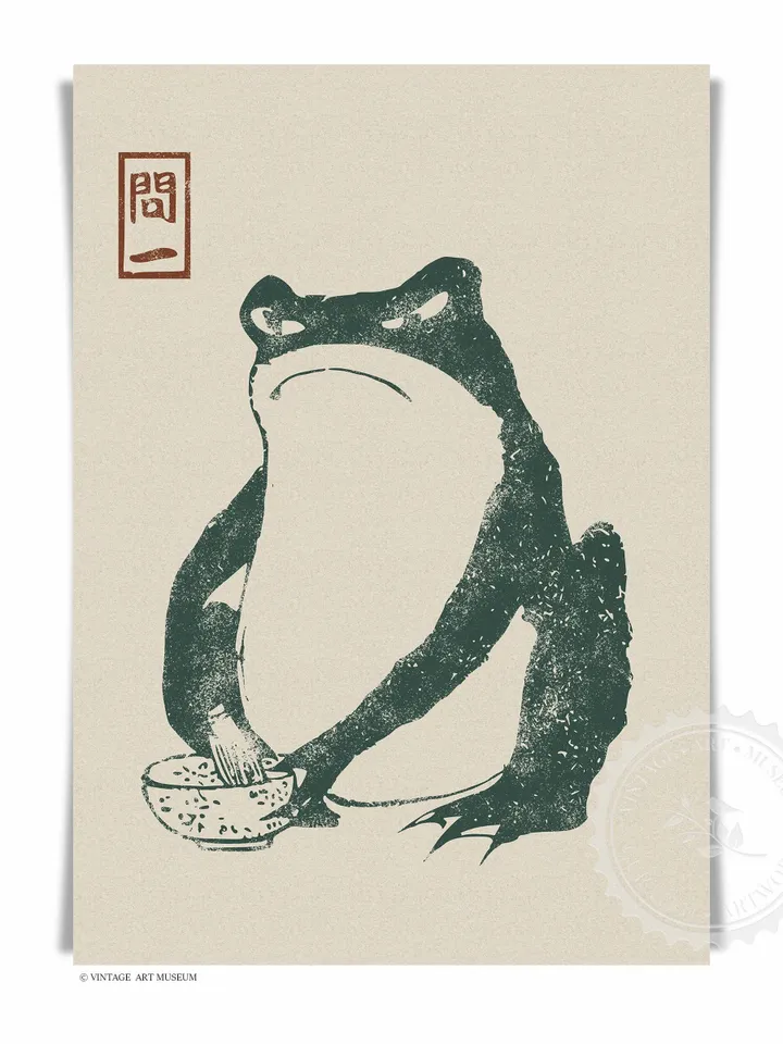Matsumoto Shoji Japanese Art Frog Print set of 3, Vintage Printable Primitive Decor, Digital Download Japandi Wall Art | 122 S3