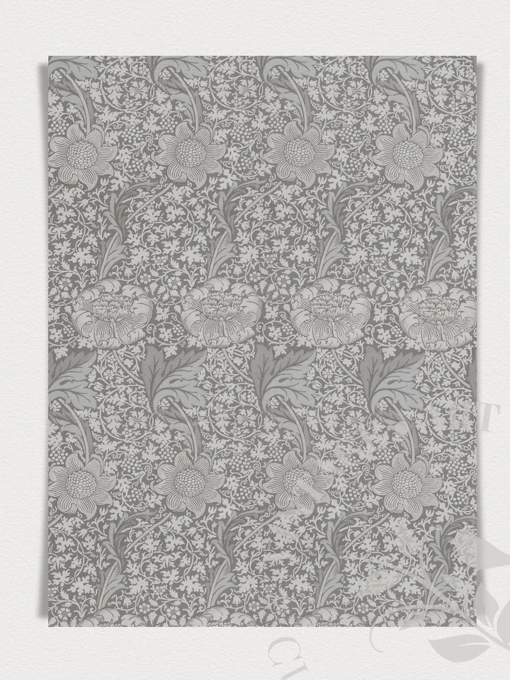 William Morris Fabric Wall Art Set of 2 Prints, Muted Gray Textile Floral Ornament, PRINTABLE Vintage Wall Decor | 296 S2