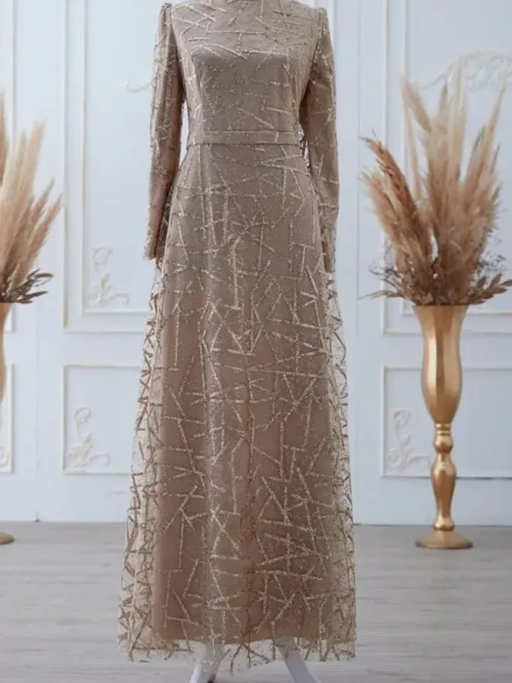 Parıltı brick gold embroideredAhunare Wedding Dress, Muslim Evening Gown, Nikah, Islamic Wedding, Engagement, Bridesmaid, Maxi Dress