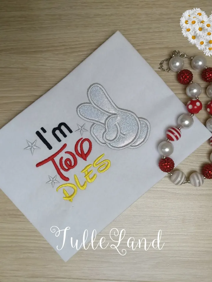 I'm Twodles second applique Birthday number 2 two doodles Mouse Design applique for Machine Embroidery