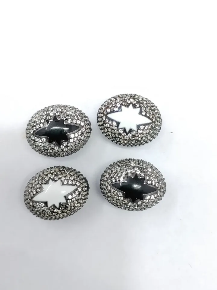Pave Diamond Beads, Micro Pave Beads, Enamel Beads, 18X16MM Oval Beads, 925 Sterling Silver Beads, Jewelry Beads, Shamballa Beads