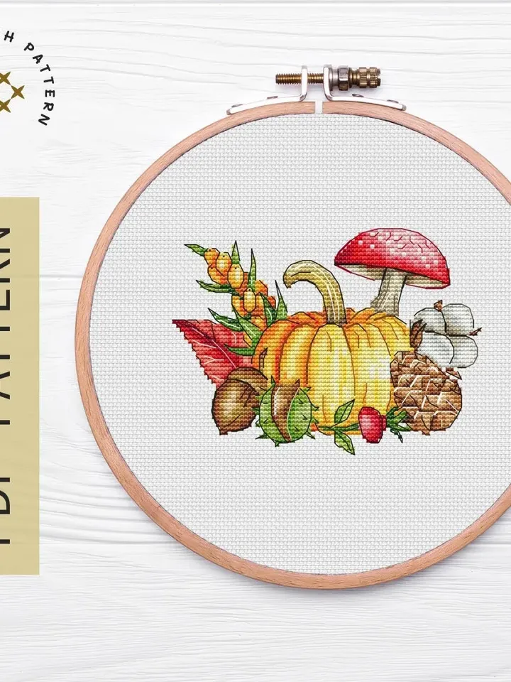 Mushroom Cross Stitch Pattern, Pumpkin Cross Stitch, Nature Counted Cross Stitch Pattern, Forest Cross Stitch PDF Instant Download