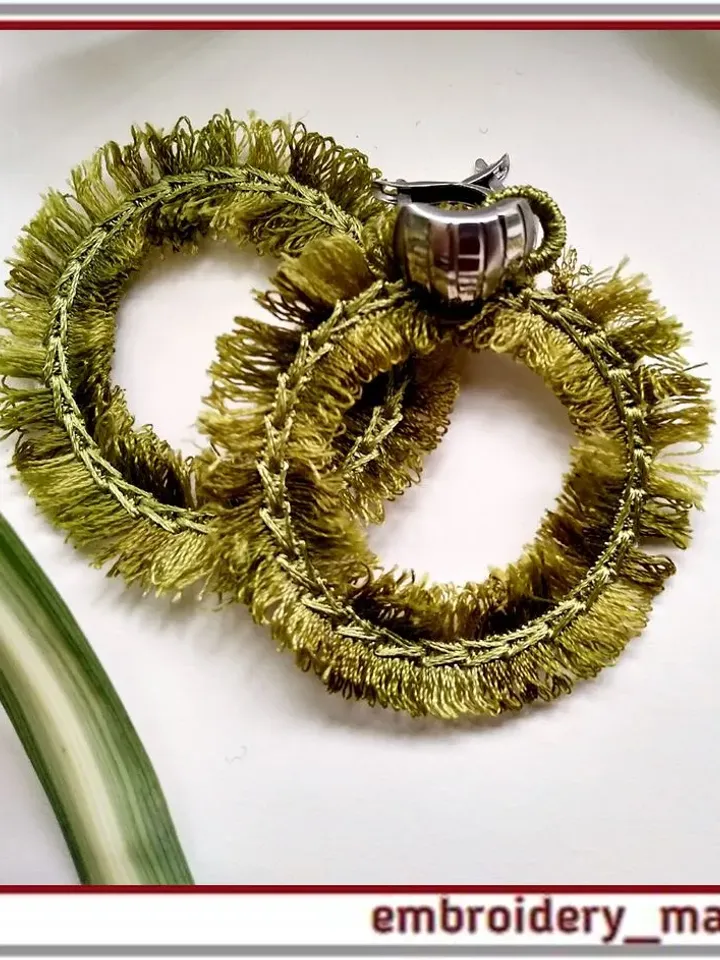 In the hoop embroidery design FSL Fringed ring quirky earrings.