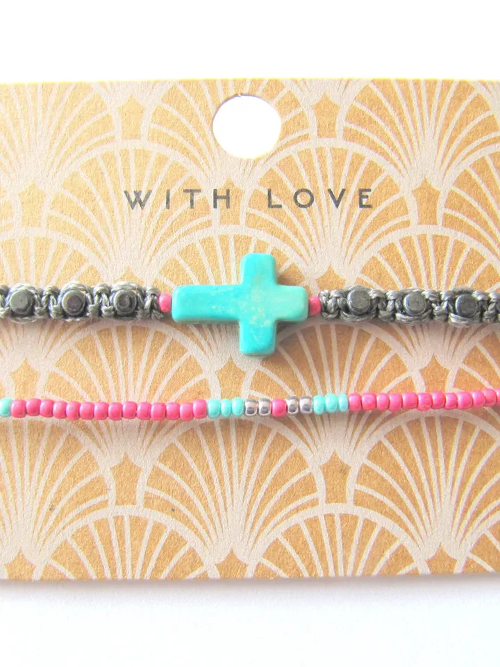 Bracelet set macrame, bracelet with cross, boho bracelets, beaded bracelet, minimalist bracelet, summer bracelets, hippie bracelet, gift