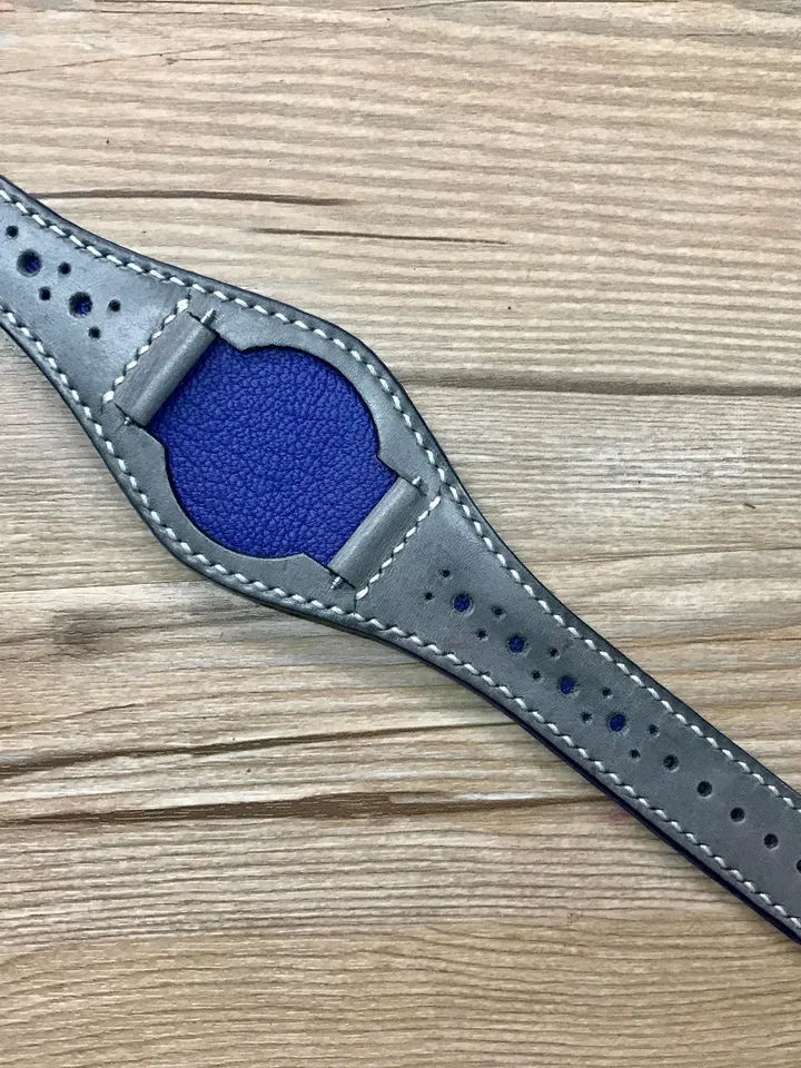 Leather watch Band, Full bund strap, 20mm strap, leather watch strap, Gray watch band, Brogue Pattern, 20mm watch band, FREE SHIPPING