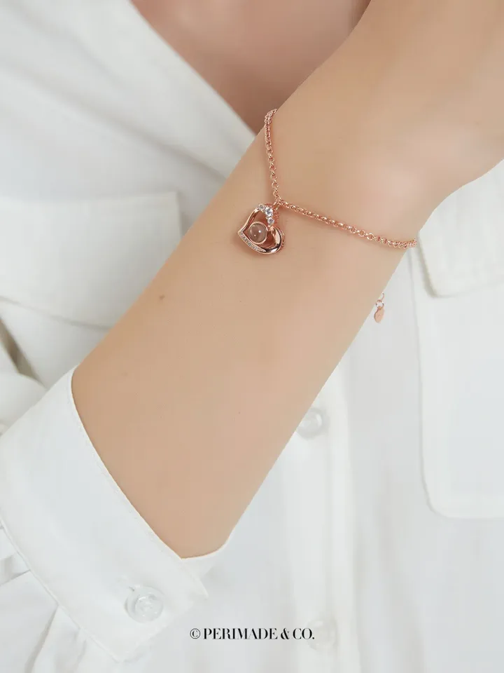 PERIMADE Custom Photo Projection Bracelet • Picture Inside Heart Charm Bracelet • Minimalist Pet Memorial Jewelry • Trendy Best Friend Gift