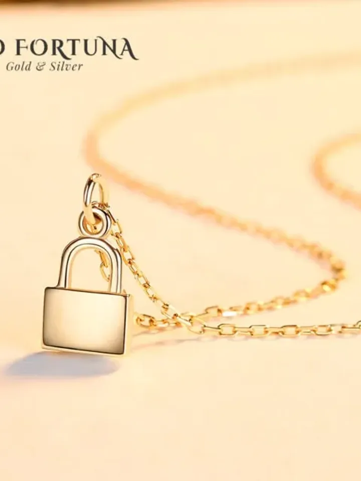 14K Gold Simple Padlock Lock Necklace Jewellery for Women, Gift, Anniversary, Love, Party, Minimalistic, Casual, Valentines