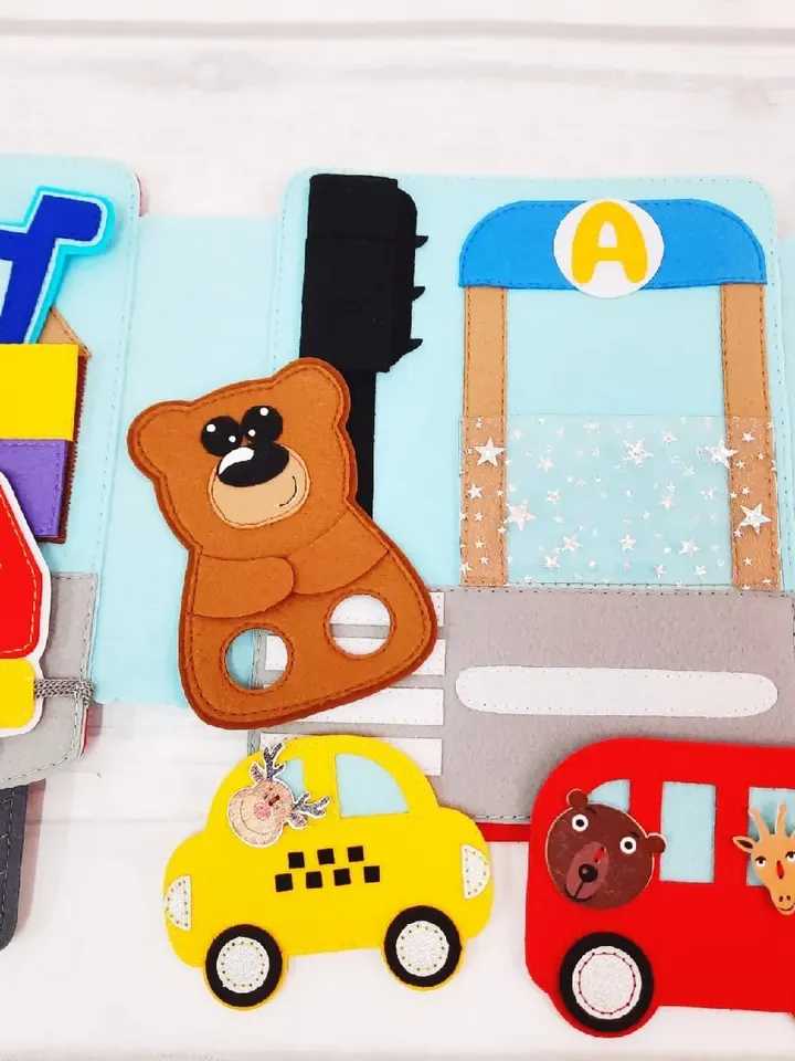 Red Bus, Family Travel, Toy Family Travel, Different Vehicles, Touch Interactive Game, Silent Book
