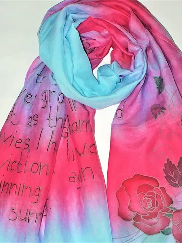 Hand painted scarf Literary scarf Quote silk scarf Silk cotton blend scarf